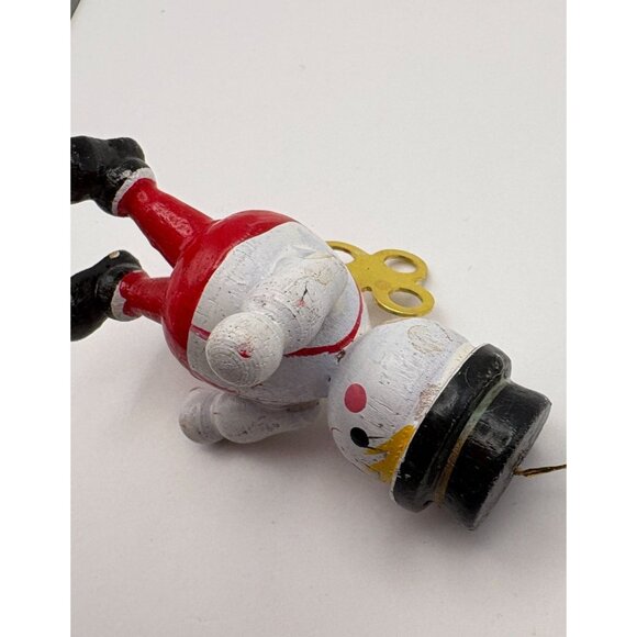 Vintage Wooden Faux Wind-Up Boy Christmas Tree Ornament Hand-Painted Smiling - Picture 6 of 8